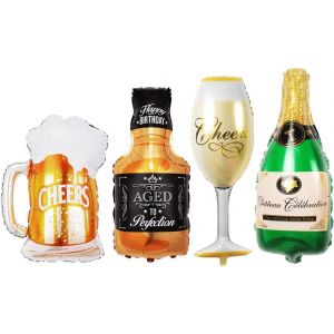 4 Pièces Champagne Ballons,Whisky Bière Aluminium Ballon,XXL-Ballon Anniversaire en Forme de Bouteille Verres à Vin,Géant Ballon D'aluminium Fête pour Mariages Décorations de Fête anniversaire - Neuf