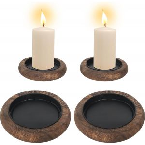 Kalanka-Assiettes De Bougeoirs Rond, 2 Plateau Pour Bougies En Bois Assiettes À Bougies Dessous De Bougie En Bois, Ronde Bougeoirs En Bois Decoratif Bougeoirs Ronds En Bois - Neuf