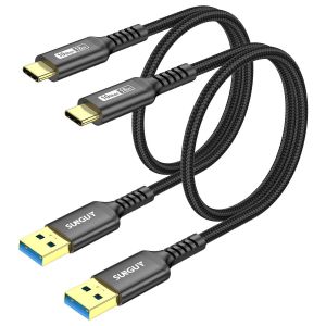 TRAHOO-USB C C&acirc;ble, USB 3.0 USB-A vers USB-C 10 Gbit/s C&acirc;ble en Nylon Tress&eacute; de Type-C Compatible avec iPhone 17/16/15 Pro Max, Galaxy S24 S23 S22, Android Auto - Noir, 0.5m, 2Paquet - Neuf