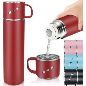 Gourde Isotherme Etanche, Bouteille Isotherme Inox Double Paroi Isolée Sous Vide 550ml, Mug Isotherme Sans Bpa Avec Poignée Et Tasse, Gourde Pour Sport, Velo, Bureau, Gym, Voyage - Rouge - Neuf