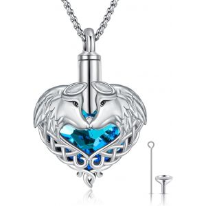 Cmjaagur-Collier Urne Funéraire En Argent Sterling 925 Avec Pendentif Urne Funéraire En Forme D'arbre De Vie C Ique Et Pendentif Urne De Loup Pour Cendres Et C?Ur[M973] - Neuf