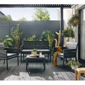Salon Bas De Jardin Panka Anthracite Resine Recyclee, 4 Personnes - Neuf