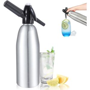 Ulteronixshop-Soda Maker,Siphon pour Soda Aluminium 1L,Soda Siphon Bottle avec R&eacute;gulateur de Pression, Aluminium Sparkling Water Maker pour jus de fruits faits maison, Mojito, Cocktail, Boissons - Neuf