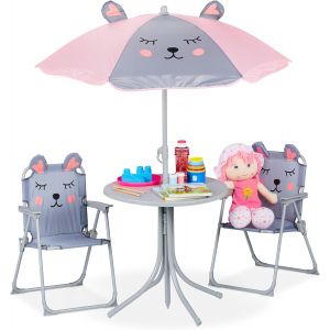 Ulteronixshop-Ensemble Camping, Chaise Enfants avec Abat-Jour, Pliable et Table, Souris Grise, Gris - Neuf