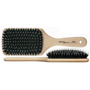 Meimie-- 9247 Paddle Brush | Brosse Nourrissante À Poils Naturels | Brosse En Poils De Sanglier Avec Picots En Polyamide | Brosse De Soin Pour Cheveux Longs | Bois Clair - Neuf