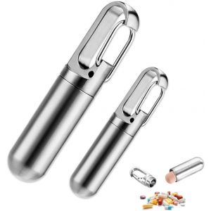 Tianyi-Lot De 2 Bo&icirc;tes &Agrave; Pilules Porte-Cl&eacute;s &Eacute;tanches - Mini Bo&icirc;te &Agrave; Pilules - Porte-Cl&eacute;s - En Acier Inoxydable - Pour L'ext&eacute;rieur, Le Camping, La Randonn&eacute;e, L'escalade (Mini + Petit) - Neuf