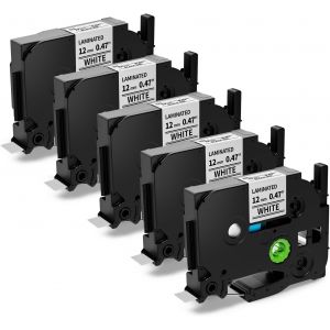 5x Ruban Compatible pour Brother PTH110 Ruban TZe-231 TZe231 12mm 0,47 Noir sur Blanc, Fonctionne avec Brother P Touch 1000 H105 H100lb PT-H107 P300BT H200 PT1010 PTD210 PT-D400VP PT-E100 - Neuf
