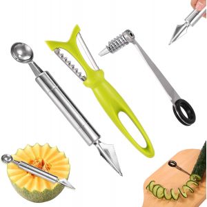 Mevronisshop-3pcs Ensemble De Ustensiles Cuisine, Comprenant Coupe Spirale Outil Sculpture Fruits En V E &Eacute;plucheur Multifonction Pour Trancher Pommes De Terre Ou Graver Melon Ustensiles Cuisine Cr&eacute;at - Neuf