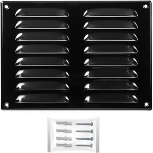 Grille Aeration Noir 260x190mm avec Moustiquaire ¿ Evacuation Caches Tuyau Ventilateur ¿ d'Extraction Ventialtion ¿ Exterieur Interieur ¿ Gaine Cache Extracteur d'air VMC ¿ Climatiseur Seche - Neuf
