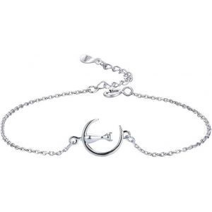 Kalsw-Bracelet &Agrave; Breloques Chat En Argent Sterling 925 Pour Femmes Et Enfants,Cha&icirc;ne R&eacute;glable,7 48 Inch,Argent Sterling 925 - Neuf