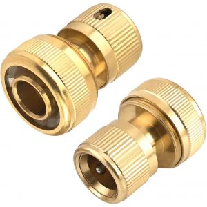 Lot de 2 Raccord Rapide Aquastop en Laiton 19 mm,Or,3/4"",Connecteur enfichable avec Aquastop,pour extr&eacute;mit&eacute; de Tuyau - Neuf