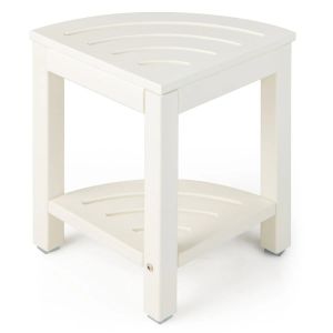Tabouret d'angle salle de bain 32,5 x 32,5 x 43,5 cm avec &eacute;tag&egrave;re de rangement design moderne en PEHD blanc Helloshop26 20_0014184 - Neuf