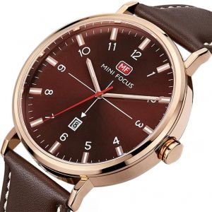Mini Focus Affaires Hommes Analogique &Eacute;tanche Bracelet Cuir Quartz Montre (Marron + Rose) - Neuf