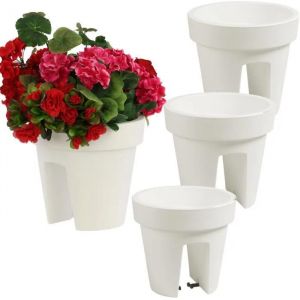 Lot De 3 Bacs De Rempotage Blanc Railing Railing Ø24.5 Cm Matt - Neuf