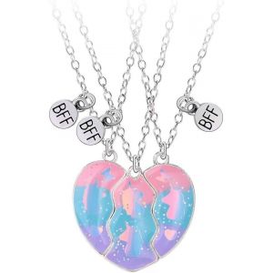 Kal-Collier D Amitie Pour 3 Filles, Licorne Colliers Magnétiques, Bff Collier Coeur Separable, Collier Best Friends Argent Femmes, Amitié Anniversaire Graduation Saint Valentin Bijoux Cadeau Pour Fil - Neuf