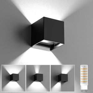 Tianyi-Applique Murale Exterieur/Interieur, Applique Murale Ampoules G9 Remplaçables Led Murale Lampe Ip65 Étanche Blanc Froid 6000k Réglable Lampe Up Down Design Moderne Appliques Murales Noir - Neuf