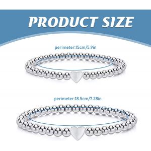 2 Pi&egrave;ces Bracelet Femme, Coeur Bracelet Inoxydable, Bijoux Femme Avec Pendentifs Coeur, Cadeau Femme Bracelet Elastique D&eacute;licat Et Extensible, Bracelet Personnalis&eacute; Cadeau Pour Fill[Bra9202732] - Neuf