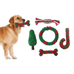 Jouet &Agrave; M&acirc;cher Pour Chien En Corde De Coton De No&euml;l - Sapin, B&eacute;quille, Bonbon, Os, Anneau - Accessoires De Jeu R&eacute;sistants Pour Animaux De Compagnie - Neuf