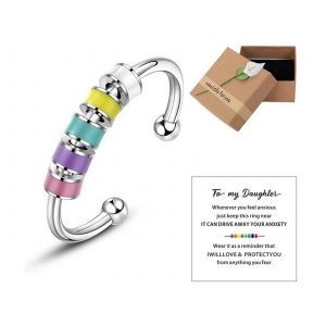 Bague fidget spinner ajustable avec perles color&eacute;es et carte message - Neuf