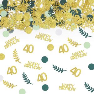 Confettis Anniversaire 40 - D&iquest;&iquest;corations de Table pour le 40e Anniversaire - Confettis de 40 Ans pour Hommes et Femmes - D&iquest;&iquest;coration de Confettis pour Anniversaire, Mariage, F&iquest;&ordm;te (Vert et Or) - Neuf