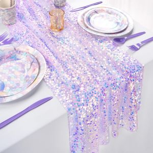 Ulteronixshop-Chemin De Table Violet - Chemin De Table Paillette 63x300cm pour Decoration Anniversaire Sirene, D&eacute;coration De Table, C&eacute;l&eacute;bration De Fin d'&Eacute;tudes, Baby Shower - Neuf