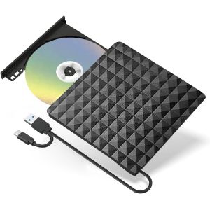 Lecteur CD DVD Externe,Graveur DVD Externe avec USB3.0 Type-c,Lecteur CD/DVD RW ROM Lecteur Graveur CD DVD Optiques Externes pour PC,Laptop Desktops,Macbook,Windows11/10/8/7/XP/Vista/MacOS - Neuf