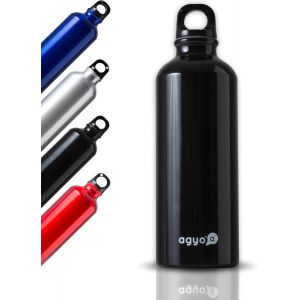 Checarzhn--No1-Gourde Non Isotherme Ultra Légère En Aluminium ¿ 500 Ml ¿ Bouteille Deau Non Thermique En Métal Pour Boissons Et Sports À Emporter En Voyage, Travail, Bureau, École ¿ Avec Mousqueton ¿ Noir - Neuf