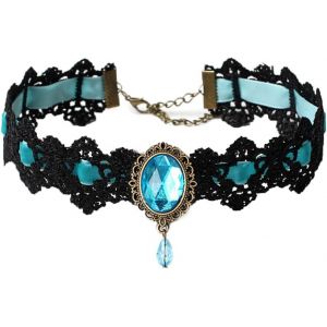 Kal-Collier Dentelle Noire Collier Pendentif En Cristal Velours Vintage Bijoux Gothique Fleur Creuse Choker Accessoires D`Halloween Pour Femmes Et Filles (E) - Neuf