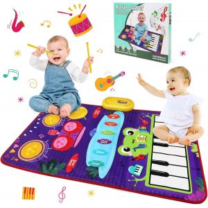TDRFL-Jouets Musical Bébé 1 An,Tapis De Piano Pour Enfants,Jouet Musical 2 En 1 Pour Piano Et Batterie De Jazz Avec 2 Bâtons,Tapis De Musique Pour Bébé,Jouets Éducatifs Cadeau Pour Enfant 1-4 Ans - Neuf