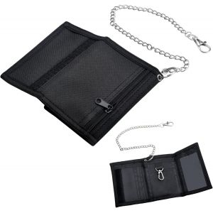 NSIECD-Portefeuille fin &agrave; trois volets avec clip de cha&icirc;ne et fermeture &eacute;clair en tissu pour papier, monnaie, cartes bancaires, cl&eacute;s, sac &agrave; main pratique avec fermeture Velcro pour adolescents, - Neuf