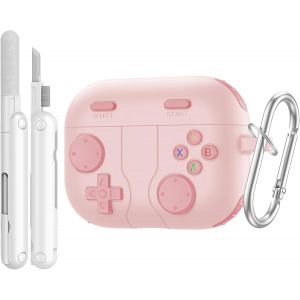 LORANKA-&Eacute;tui pour AirPods Pro 3 (2025), Design Console de Jeu, Coque de Protection Antichoc en Silicone Souple pour Apple AirPod Pro 3e G&eacute;n&eacute;ration, avec Porte-cl&eacute;s et Kit de Nettoyage, Rose - Neuf