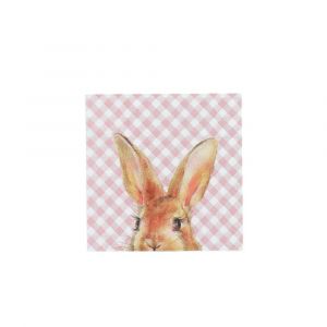 20 SERVIETTES COCKTAIL PAPIER VICHY LAPIN 24CM - Neuf