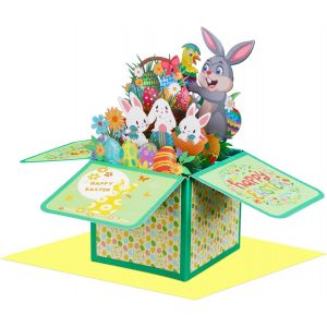 Mevronisshop-Carte De P&acirc;ques Pop Up, Carte P&acirc;ques, Carte De P&acirc;ques Avec Enveloppe, Carte Paques Enfant, Cartes De V?Ux 3d Joyeuses P&acirc;ques, Carte 3d De P&acirc;ques, Pour P&acirc;ques Enfant Cadeaux Famille (Coul - Neuf
