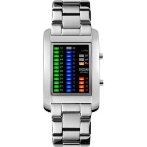 Ytseazn-Montre De Mixte Mode Décontracté Rectangulaire Acier Inoxydable La Lunette Et Ruban Multicolore Lumière Led 50m Étanche Sport Binaire Montres De Homme,Argent - Neuf