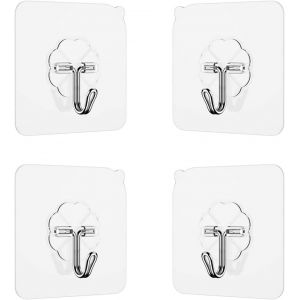 Lot De 4 Crochets Adh&eacute;sifs,Sans Clous,En Plastique Transparent Et Imperm&eacute;able,Pour Porte,Salle De Bain,Serviettes,Ustensiles De Cuisine - Neuf
