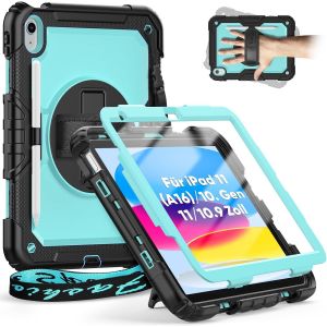 Coque Pour Ipad (A16) 11&egrave;me/10&egrave;me G&eacute;n&eacute;ration 2025/2022 11/10.9 Pouces,R&eacute;sistant Aux Chocs Avec Film De Protection D'&eacute;cran, Pivotant &Agrave; 360&deg;Dragonne, Support Pour Stylo Ext&eacute;rieur,Bleu Clair - Neuf