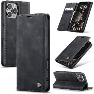 Iphone 16 Pro 5g Case, Premium Leather Flip Case With Card Slot And Stand Function For Iphone 16 Pro 5g - Black - Neuf