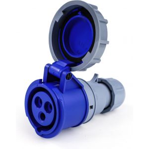 Prise CEE, Connecteur Pour L'ext&eacute;rieur, 3 broches, 2P+, Connecteur Industriel IP67, Convient Pour une Utilisation en Ext&eacute;rieur, 250 V, 16 A, Bleu - Neuf