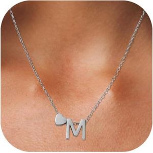 Kal-Collier Coeur Avec Lettre Collier Prenom Personnalisé Chaîne Coeur Avec Initiales A-Z Nom Collier 316l Acier Inoxydable Collier Lettre Pendentif Cadeaux Bijoux Pour Femmes Filles 45+5cm - Neuf