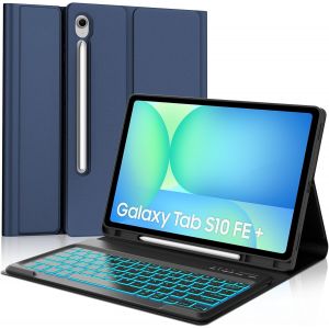 Coque Clavier Pour Samsung Galaxy Tab S10 Fe+ Plus 13.1"" 2025, Clavier R&eacute;tro&eacute;clair&eacute; 7 Couleurs Azerty Fran&ccedil;ais Bluetooth D&eacute;tachable, &Eacute;tui Avec Bluetooth Keyboard Pour Samsung S10 Fe Plus, Bleu Fonc&eacute; - Neuf