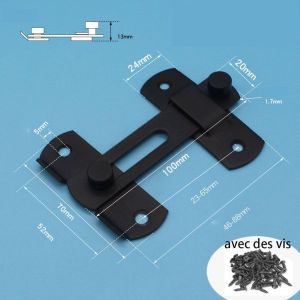 1 pièce (noir, environ 100*70*13mm) Loquet de porte coulissante Serrure de porte Loquet à bascule Boucle de verrouillage Boulon avec vis pour porte, fenêtre, placard et jardin - Neuf