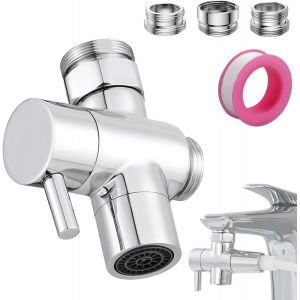 3 Voies Valve Inverseur de Douche en Laiton Massif Adaptateur M22-24, M22-G1/2, G1/2"" 3 Voies Soupape pour Cuisine, Valve de D&eacute;rivation avec Rondelles pour Salle de Bain, Argent&eacute; - Neuf
