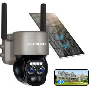 4K Double Objectif Cam&eacute;ra Surveillance WiFi Ext&eacute;rieure sans Fil Solaire,Camera IP Batteries,avec 360&deg;PTZ,Vision Nocturne Couleur,D&eacute;tection Humaine PIR,Audio Bidirectionnel,IP66 - Neuf