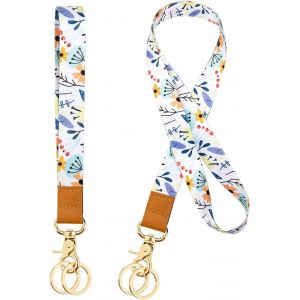 KAL-Courroie De Cou De Lanière, Porte-Clé Clef Bracelet Lanière Tour De Poignet Cordon Strap, Imprimé Fleuri Personnalisé, Pour Porte Badges D'Identification,Clés,Caméra,Téléphone Portable (Blanc) - Neuf