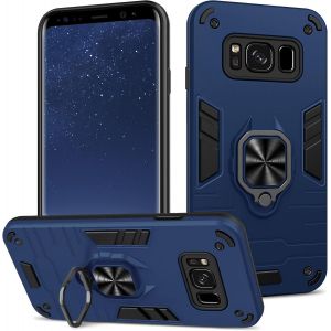 Kal-Coque Pour Samsung Galaxy S8, Etui De Protection Antichoc De Qualité Militaire, Housse Avec Anneau Support Métallique, Support De Voiture Compatible, Bleu - Neuf