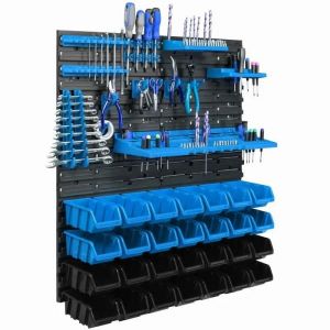 Panneau mural pour outils 77 x 78 cm avec 28 pcs Bo&icirc;te Bleue et Noire plastique - Neuf