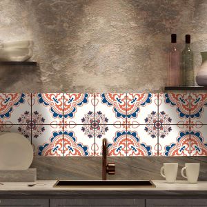 Eryi-32 Feuilles Mural Stickers Carrelage 2d Imperméables Carreau De Ciment Adhesif, Autocollants Carreaux Dosseret Pour Cuisine, Salle De Bain La Décoration À La Maison / 15 X 15 Cm /T1004 - Neuf