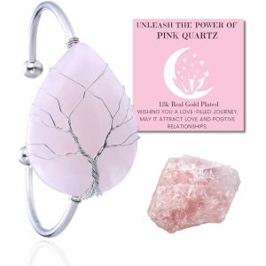 Trahoo-Collier Bracelet En Pierre De Lune - Amour Lunaire - Fil Arbre De Vie Plaqué Platine/18 Carats Or Fait À La Main, Pendentifs En Forme De Lune/C?ur/Goutte D'eau En Cristal Naturel - Neuf