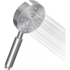Pommeau de douche &agrave; &eacute;conomie d'eau en m&eacute;tal : acier inoxydable bross&eacute; haute pression - Douche &agrave; effet pluie - Boost de pression - Rond - T&ecirc;te de douche universelle pour salle de bain - Neuf