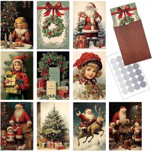 Trahoo-Lot De 10 Cartes Postales Vintage De No&euml;l + 10 Enveloppes - Cartes De V?ux De No&euml;l - D&eacute;coration De Chambre &Agrave; Coucher - Mini-Poster - Neuf